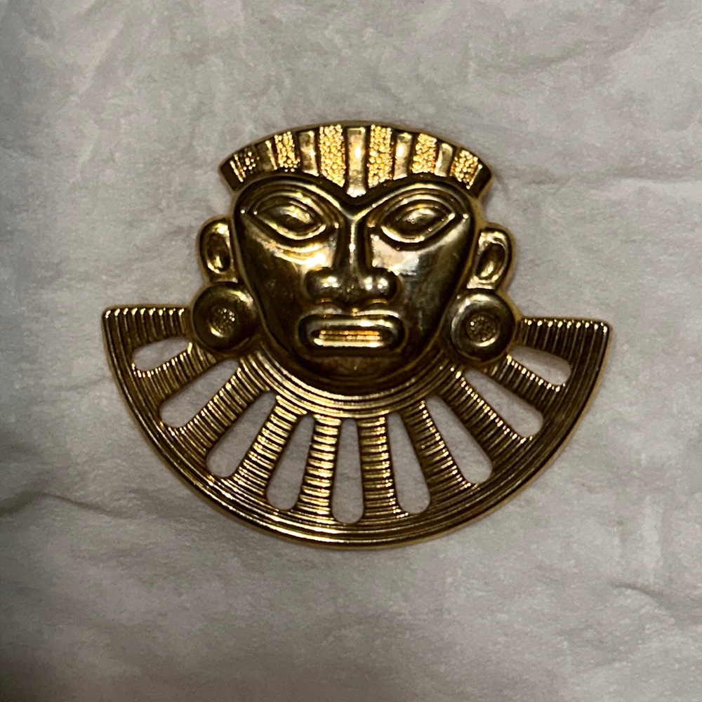 Vintage African Dressed in Large Earrings & Wide Collar Brooch. Gold Tone,Clean.